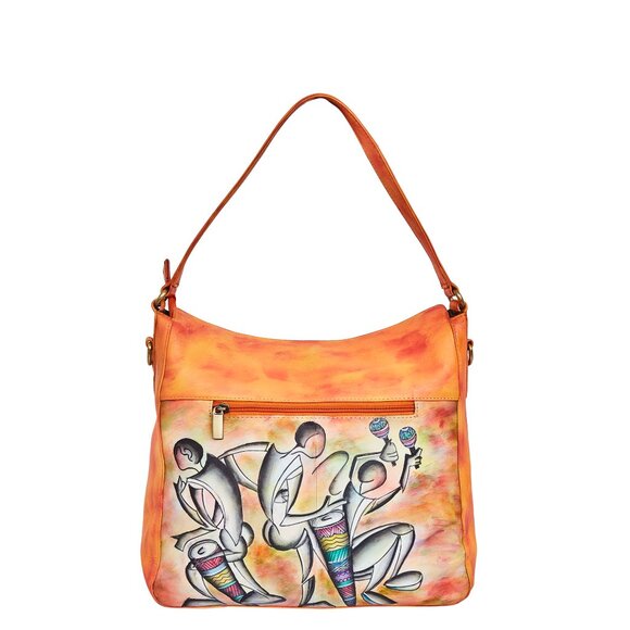 Ladies Hand-Painted Leather Orange Shoulder Tote Bag | Crossbody Sling Bag - Picture 4 of 9